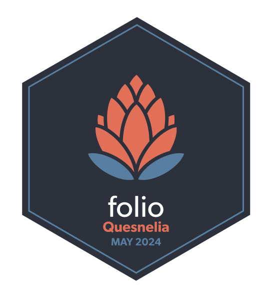 FOLIO Quesnelia release badge. Stylized image of a quesnelia flower, with the words FOLIO Quesnelia May 2024 written underneath.